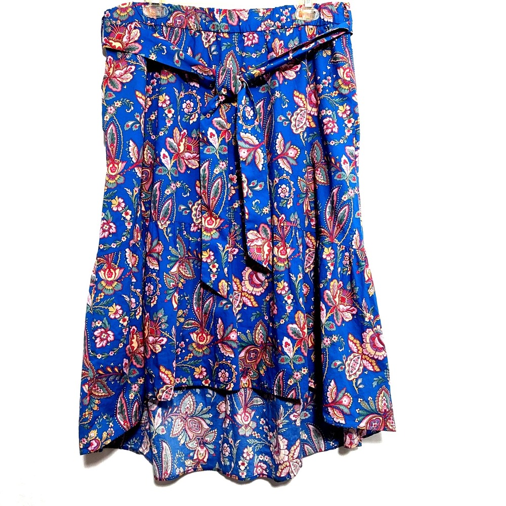 J Crew Womens 14 High Low Skirt Liberty Flora Belle Print Elastic Waist Belted